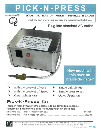 MSC-0075-100 <br> Pick-N-Press Braille Bead Insertion Tool