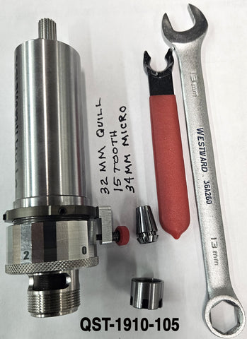 QST-1910-105 <br> Collet Spindle Assy, 32mm D., 15T, 34mm Micrometer