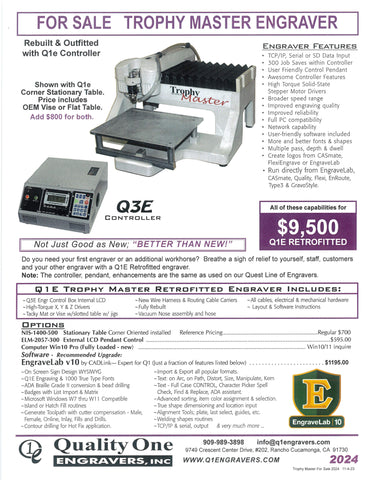PDF File <br> Trophy Master Used Engraver For Sale w New Q1E Q3E Controller 2024